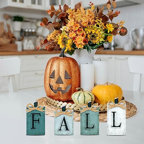 4 Pieces Fall Pumpkin Wooden Signs Decoration,Blue Autumn Tiered Tray Pumpkin Tabletop Decor for Thanksgiving Fall Home Kitchen Harvest Party Decor Supplies