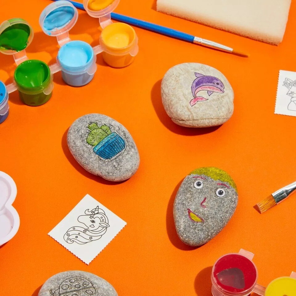 Painting Rocks Set for Kids with Paint, Brushes, Stencils, Googly Eyes (53 Pcs)