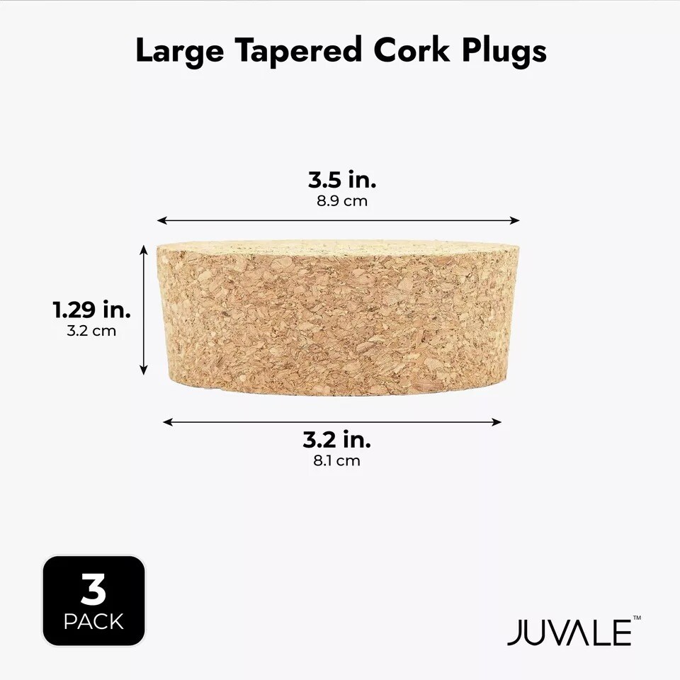 3 Pack Size #48 Tapered Cork Plugs 3.5&#x22;, Suitable for Most Wine and Beer Bottles