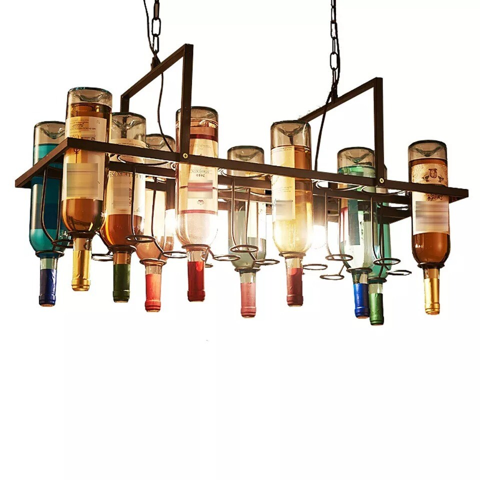 Retro 24 Wine Bottle Pendant lamp Restaurant bar LED Ceiling Lamp Hanging light