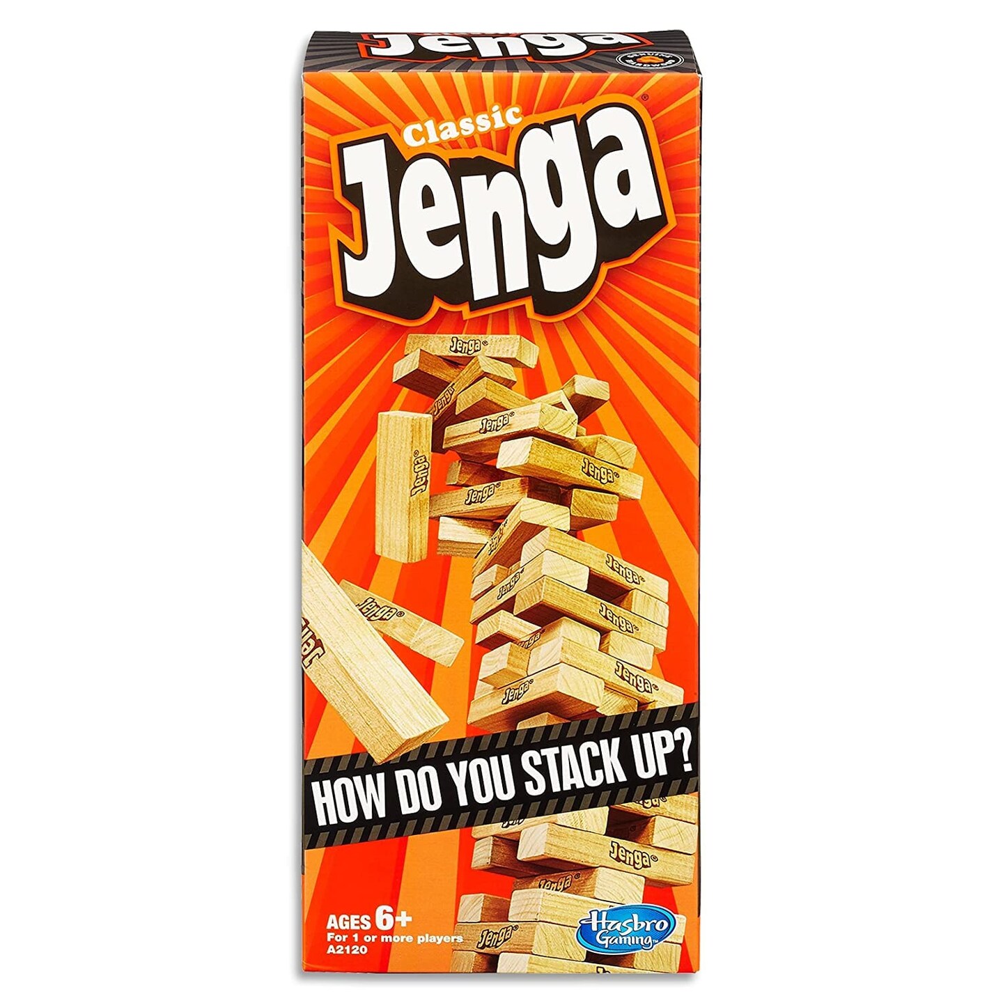 Jenga Classic Game with Genuine Hardwood Blocks,Stacking Tower Game for 1 or More Players,Kids Ages 6 and Up