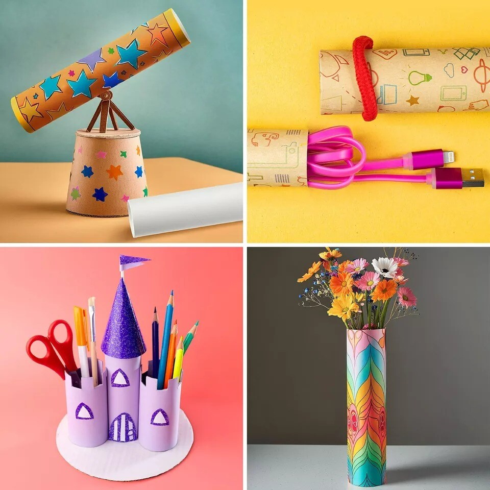 Genie Crafts 24-Pack Craft Rolls - 8&#x22; Cardboard Tubes for Kids, Classroom