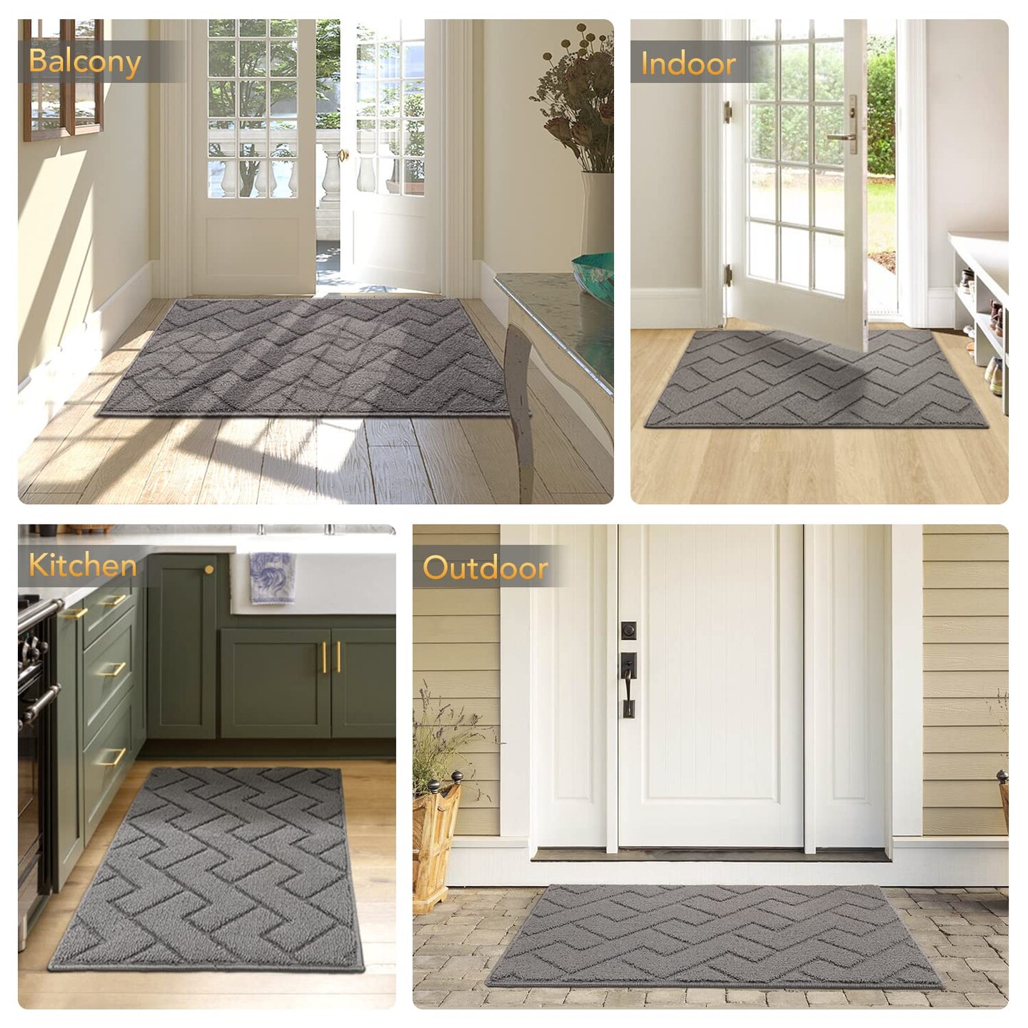 1 Pack Indoor Doormat,Front Back Rubber Backing Non Slip Door Mats 20"x31.5" Absorbent Resist Dirt Entrance Inside Floor Mats for Entryway Washable Low-Profile (Grey)