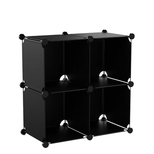 Cube Storage Organizer, 4-Cube Shelves Units, Closet Cabinet, DIY Plastic Modular Book Shelf, Ideal for Bedroom, Living Room, Office, 24.8&#x22; L x 12.4&#x22; W x 24.8&#x22; H Black SHS04A