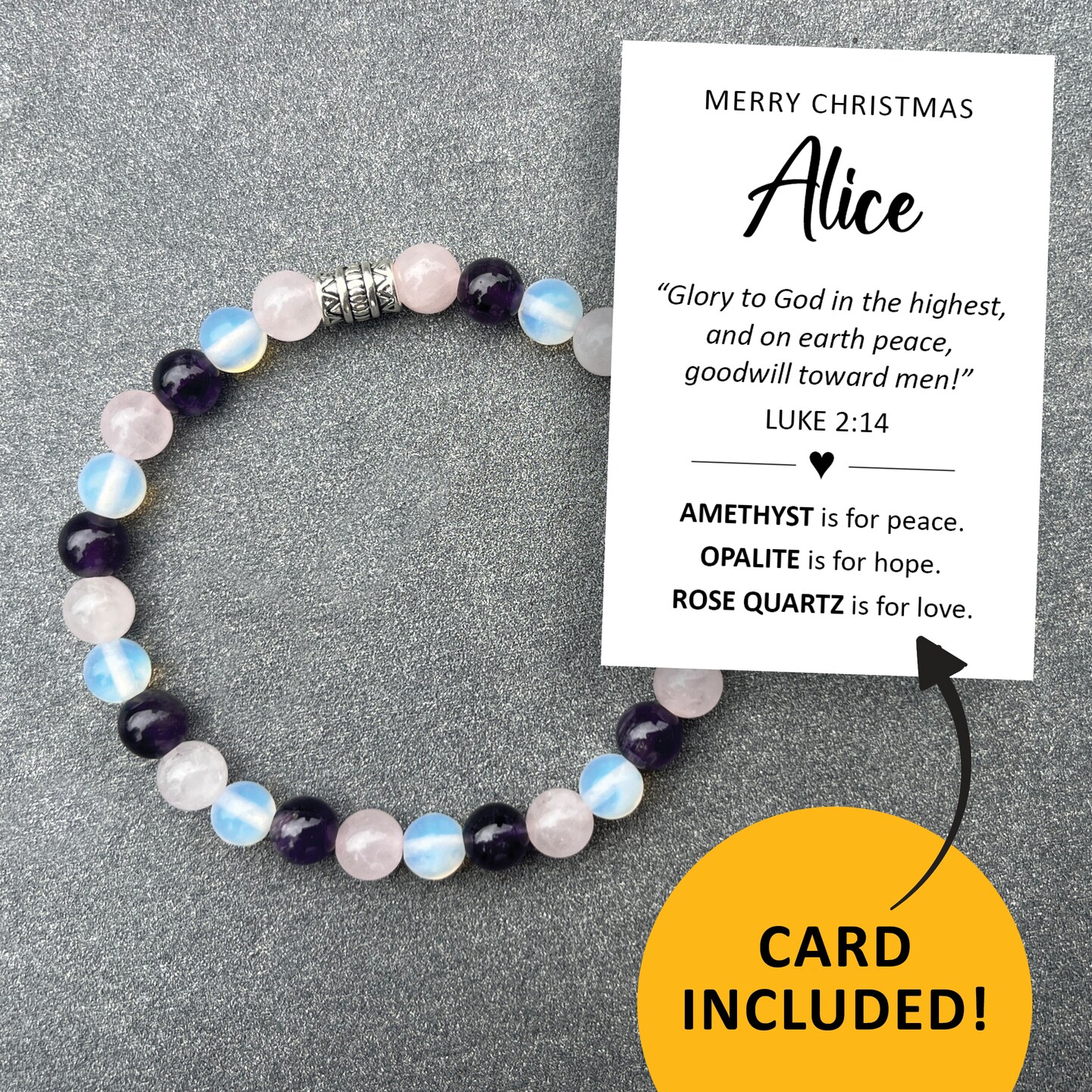 Merry Christmas bracelet, personalized name card, Bible verse jewelry