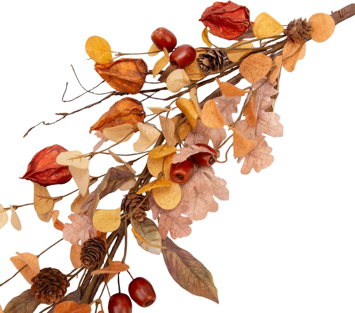 Artificial Harvest Garland with Fall Leaves and Cape Gooseberries for Fall Decorations Wall Window Home Decor