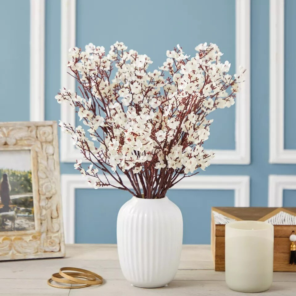 6 Pack Silk Artificial Baby's Breath Flowers with Stem, 20 inch, White