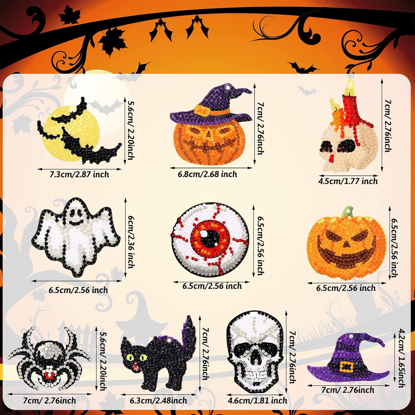 Halloween Pumpkin Bat Shop Diamond Art Kit - 5D Full Round Drill DIY Painting For Adults, 13.8x13.8 Inch