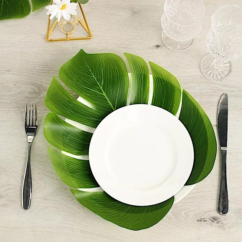 12 Green ARTIFICIAL MONSTERA LEAVES Tropical Greenery Party Events Decorations