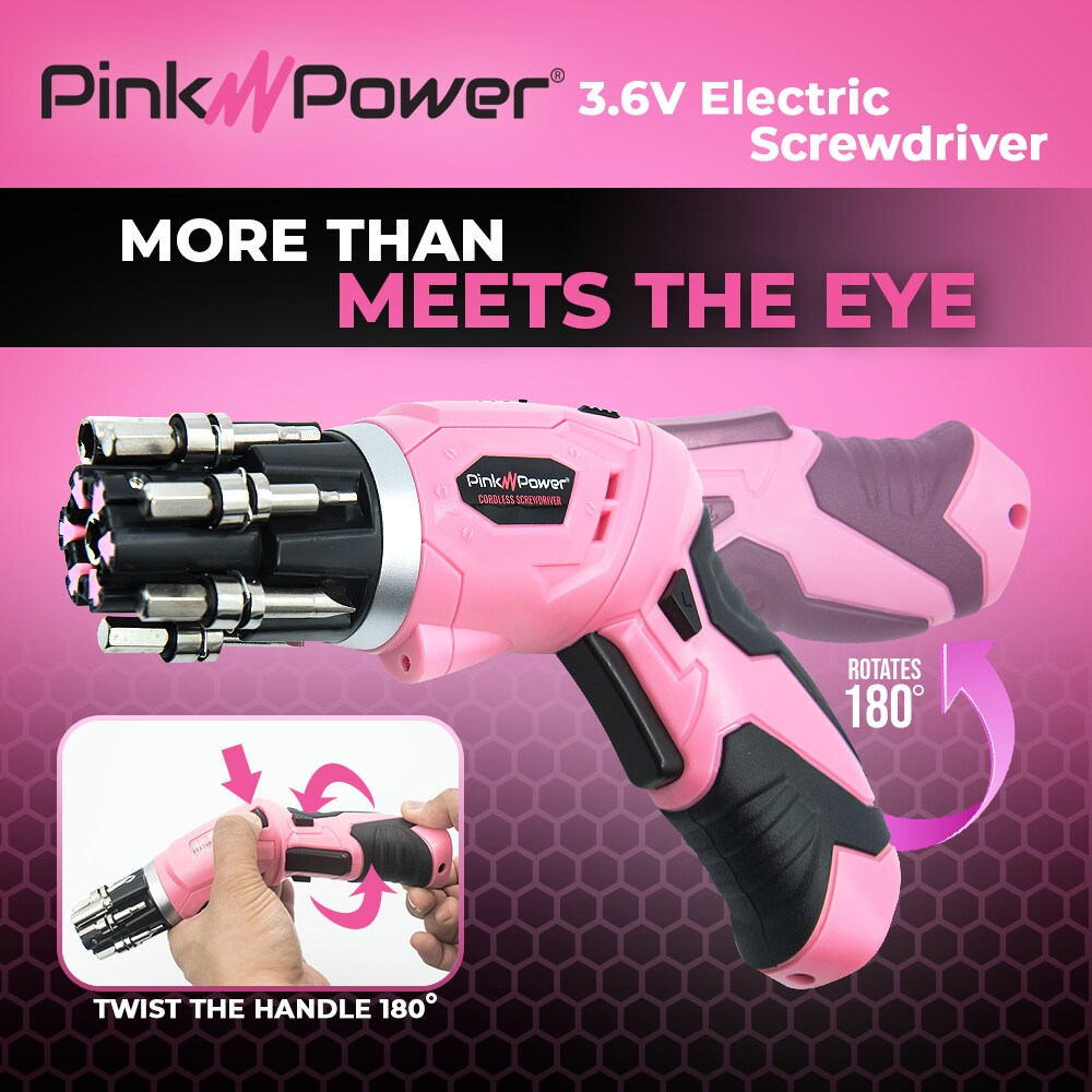 Pink Power 3.6V Lithium-Ion Cordless Screwdriver Kit with Bubble Level