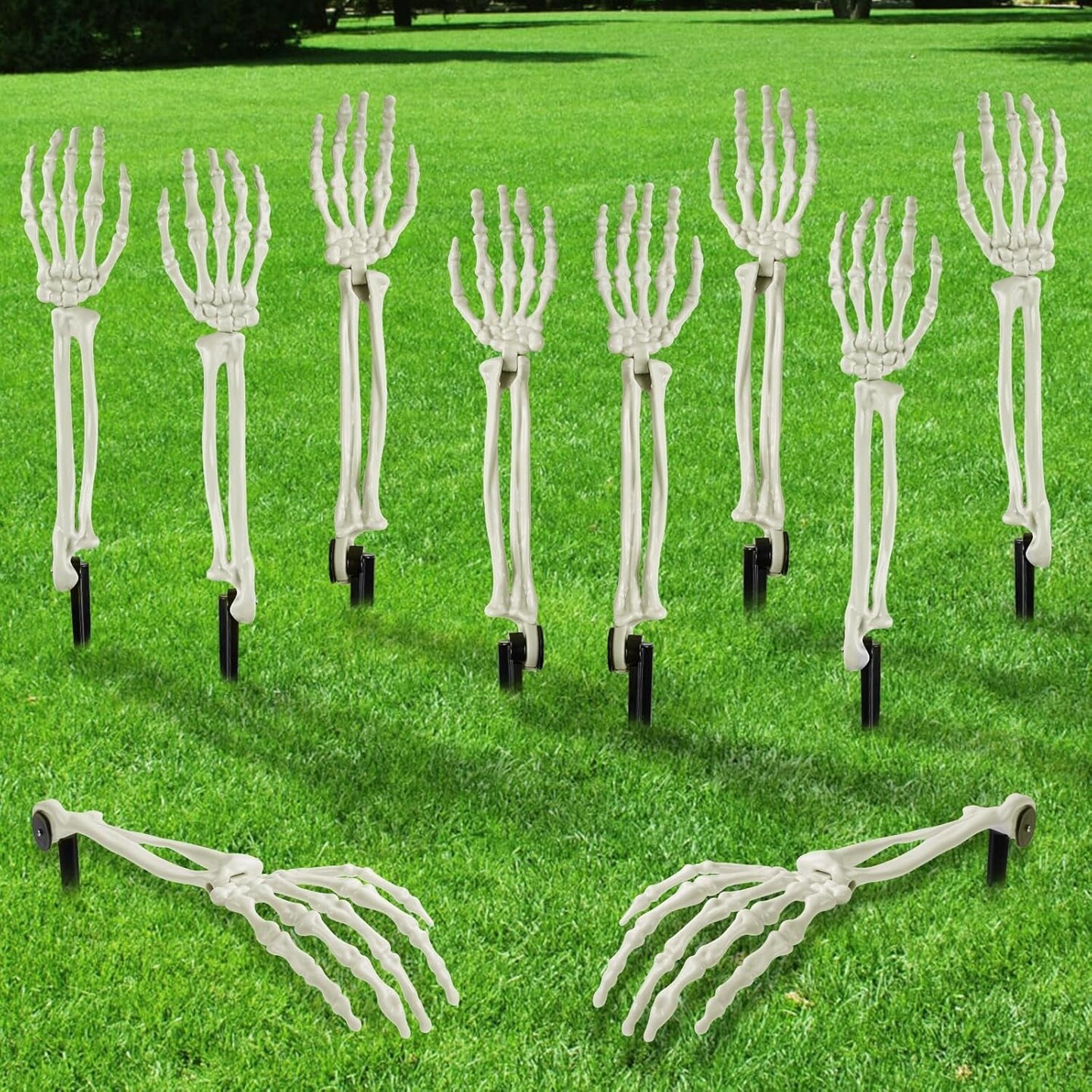 10 PCS Halloween Skeleton Decorations White Realistic Skeleton Stakes for Garden Lawn Graveyard Decor Skeleton Arm Yard Sign for Outdoor Indoor Party Supply