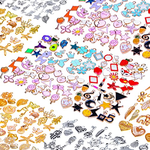 150 Pieces Bracelet Charms, Silver Bracelet Gold Plated Enamel Charms Pendants for Necklace Bracelet Jewelry Making and Crafting.