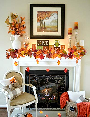 2 Pack Fall Garland Maple Leaf, 5.9Ft/Piece 7 Colors Hanging Vine Garland Artificial Autumn Foliage Garland Thanksgiving Decor for Home Wedding Fireplace Party Christmas