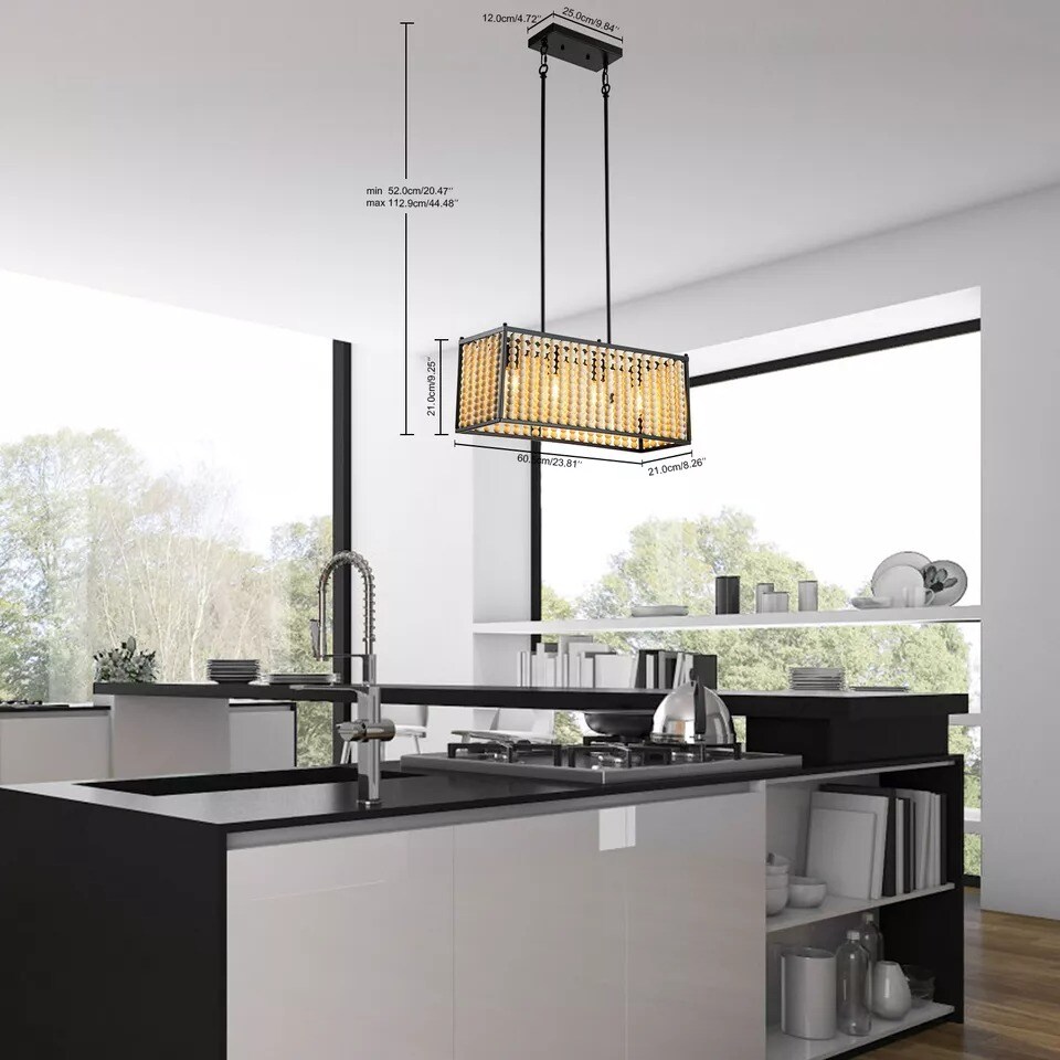 4-Lights Boho Style Wood Bead Chandelier Pendant Light Hanging Lamp Fixture E26