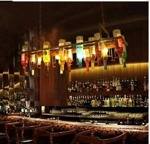 Retro 24 Wine Bottle Pendant lamp Restaurant bar LED Ceiling Lamp Hanging light