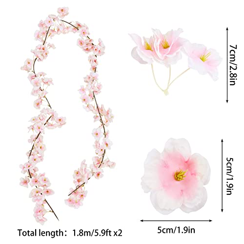 2 Pieces Fake Cherry Blossom Flower Vines Artificial Flowers Hanging Silk Flowers Garland for Wedding Party Pink Room Decor Japanese Kawaii Decor Outdoors