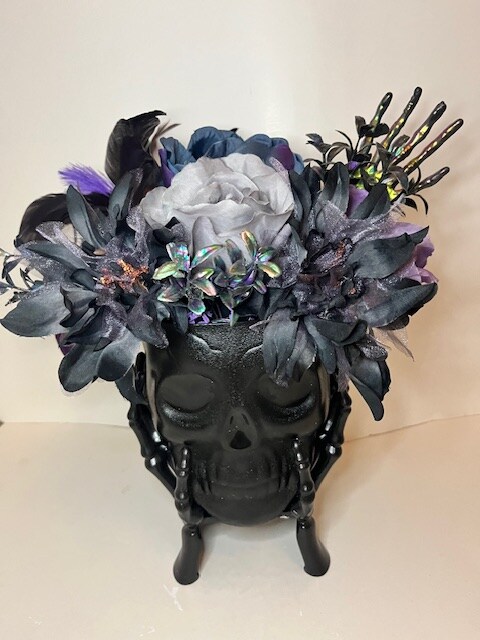 Spooky Skeleton Flower Sculpture, Artificial Flower Centerpiece, Gothic on sale Home Decor Art, Witchy Flower