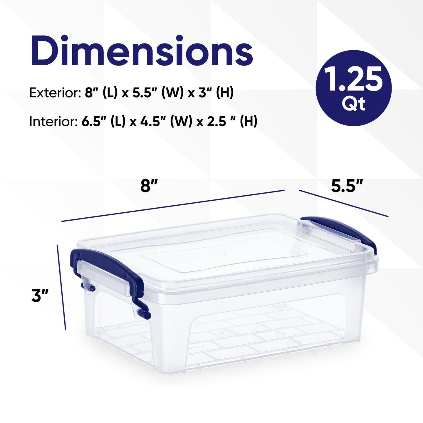 Mini Storage Bins with Lids, Clear Plastic Containers for Organizing, Stackable Totes, BPA Free, Non Toxic, Odor Free, Organizer Boxes for Home, Office, and Dorm, 1.25 Qt, 2 Pack