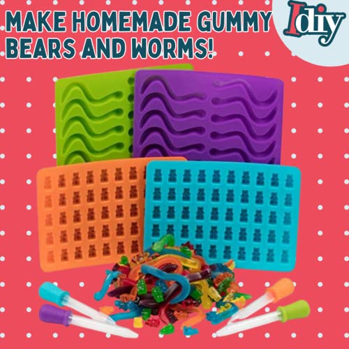 4 Pack Set - XL Nonstick Trays with 2 Droppers for Chocolate, Ice Cubes and More - Makes 140 Candies - Non-Stick Trays, Holiday Gift for Kids