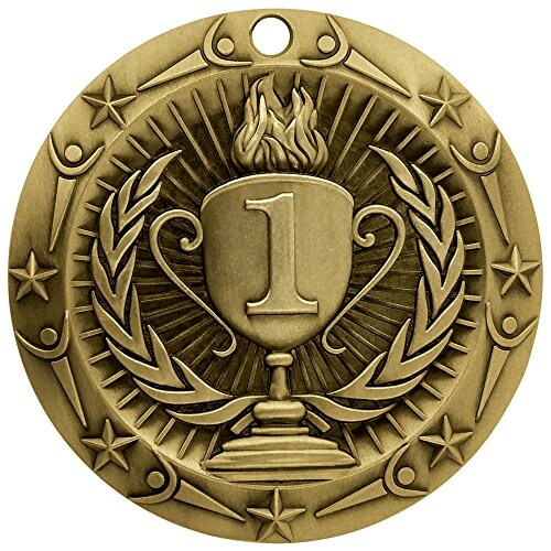 Gold Medal - Large Metal - Olympic Award Medals with Stars &#x26; Stripes American Flag V Neck Ribbon - Perfect for School Competitions, Kids, Students, Athletes &#x26; Scholars