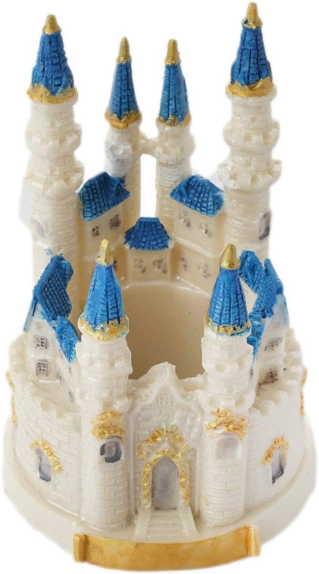 BLUE WHITE 4.5&#x22; Princess Castle CAKE TOPPER Figurine