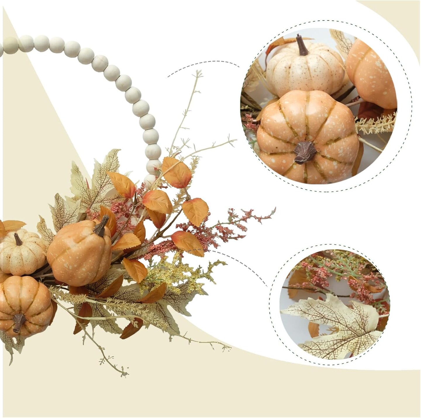 Front Door Wreath, 16&#x22; Pumpkin and Berries Wreath for Farmhouse Wall Thanksgiving, Fall Season Decor