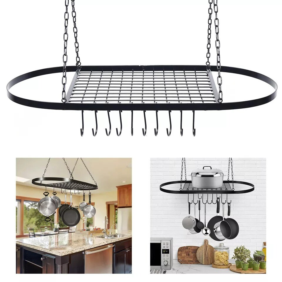 Iron Hanging Pot Holder Pan Hanger Kitchen Rack Cookware Storage Shelf Organizer