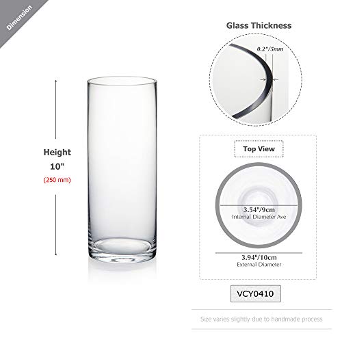 Cylinder Vase, 4" W x 10" H, Floral Container, Flower Vases, Glass Candle Holder Centerpiece Planter Terrarium for Wedding Party, Home Accent Decor, Clear, 1 Piece