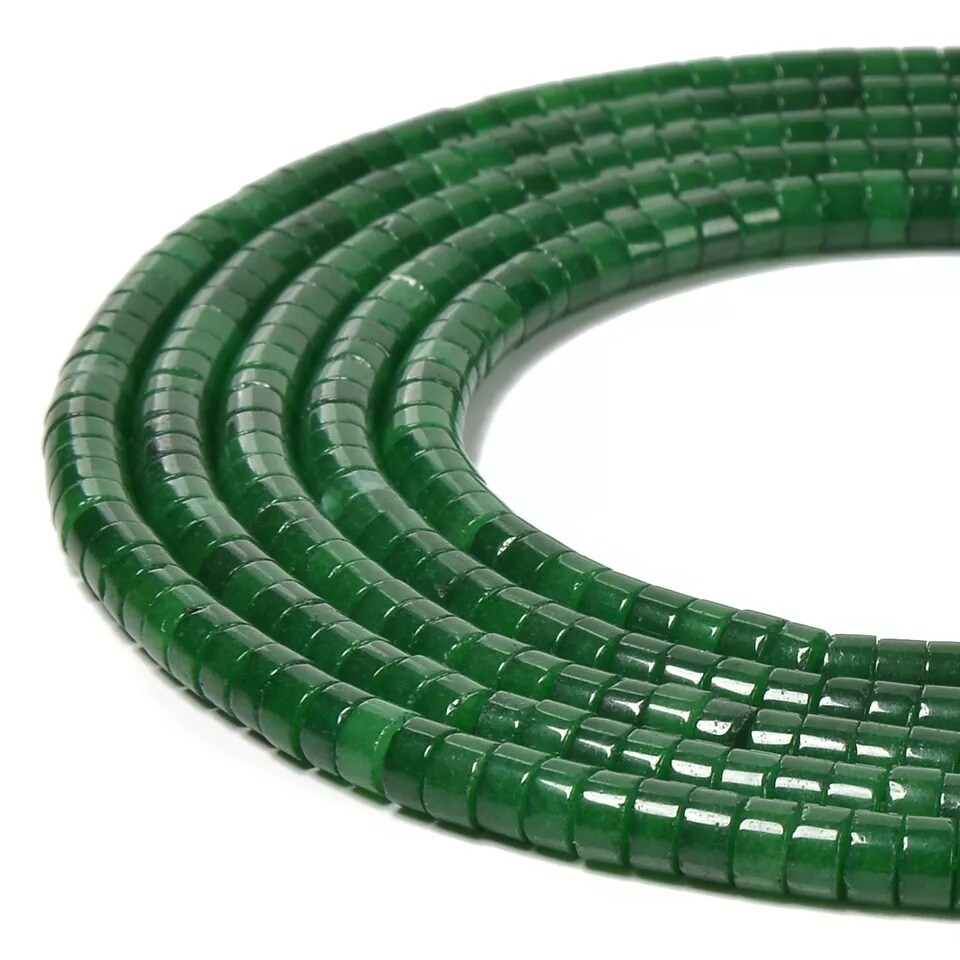 Dark Green Jade Heishi Disc Beads Size 2x4mm 15.5&#x27;&#x27; Strand