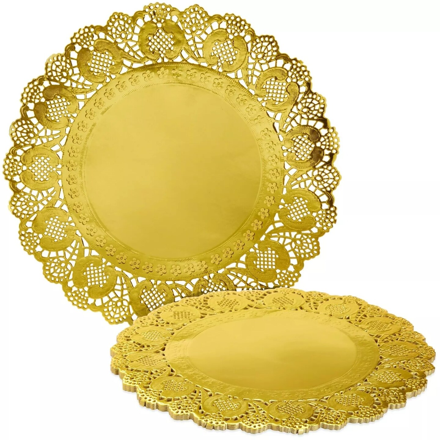 60 Pack Round Paper Placemats, Disposable Doilies for Tables, Gold Lace, 12"