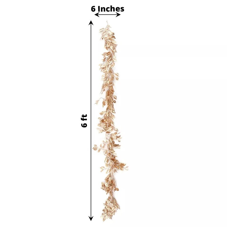 Gold 6 feet Artificial Magnolia Foliage Metallic LEAVES GARLAND Party Events