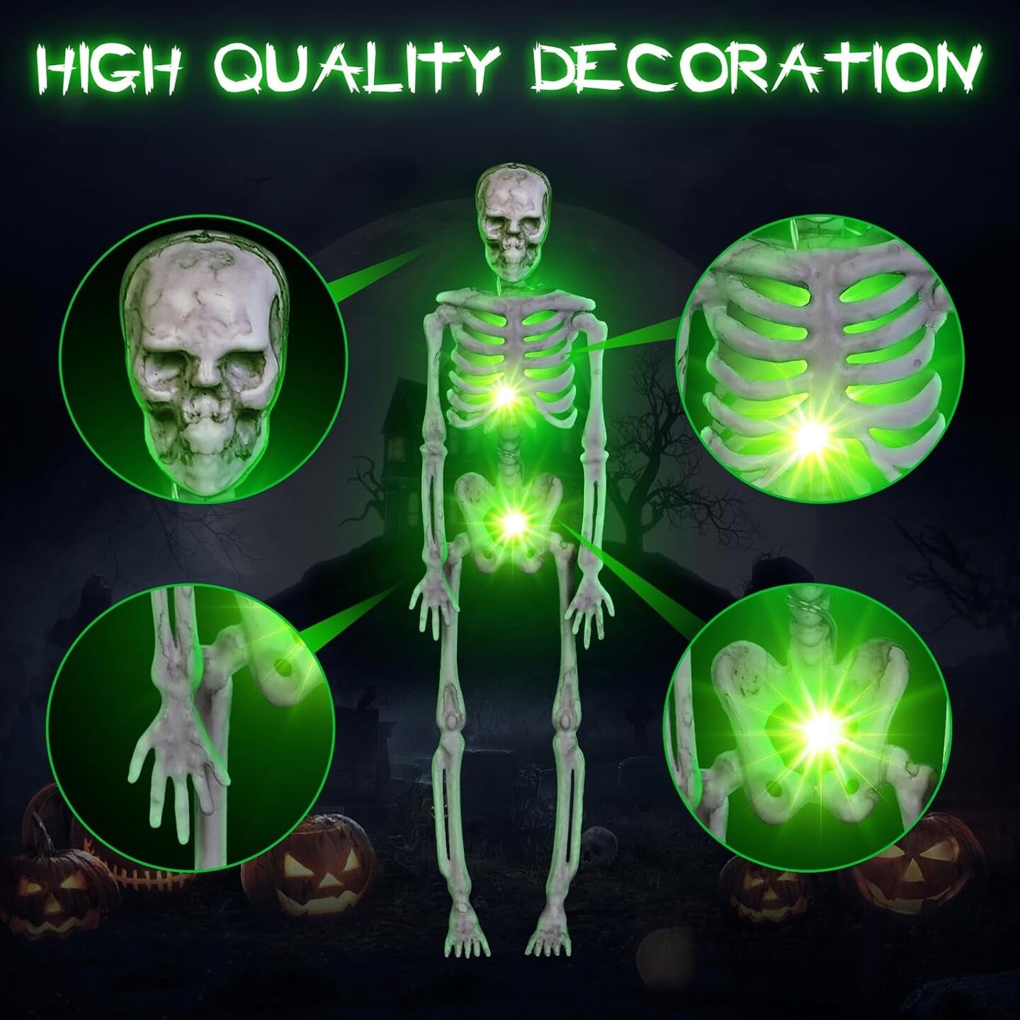 Halloween String Lights Decoration, 6.6 FT 20 Leds Battery Operated Skeleton Skull 3D String Light with 8 Lighting Modes for Home Indoor Outdoor Halloween Decoration, Halloween Decor