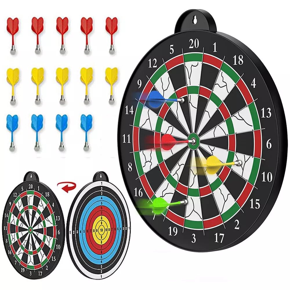 Kitcheniva 17.75&#x27;&#x27; Magnetic Double Sided Safe Dart Board with 14 Darts Christmas Gift