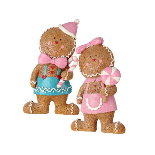 6.5&#x22; Pastel Gingerbread Boy &#x26; Girl Set | Resin Christmas Decor | Cute Holiday Figures