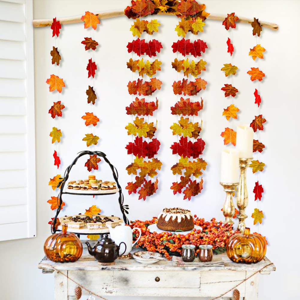 Artificial Autumn Maple Leaves Plants Vine Hanging Garland for Home Garden Kitchen Office Wedding Wall Doorway Party Backdrop Fall Garland Fall Decorations Thanksgiving Decor