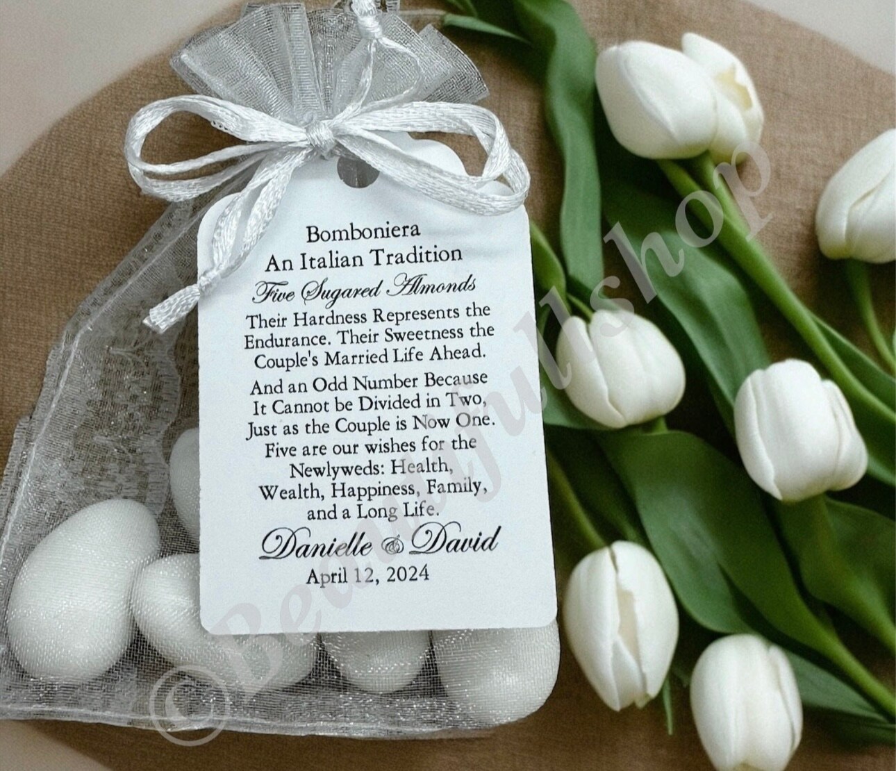 Jordan Almond Favor TAGS, Wedding favor tags, Thank You tags, koufeta tags, Gift tags, Gold Favor Tags, Italian tradition, Bomboniera t - image7