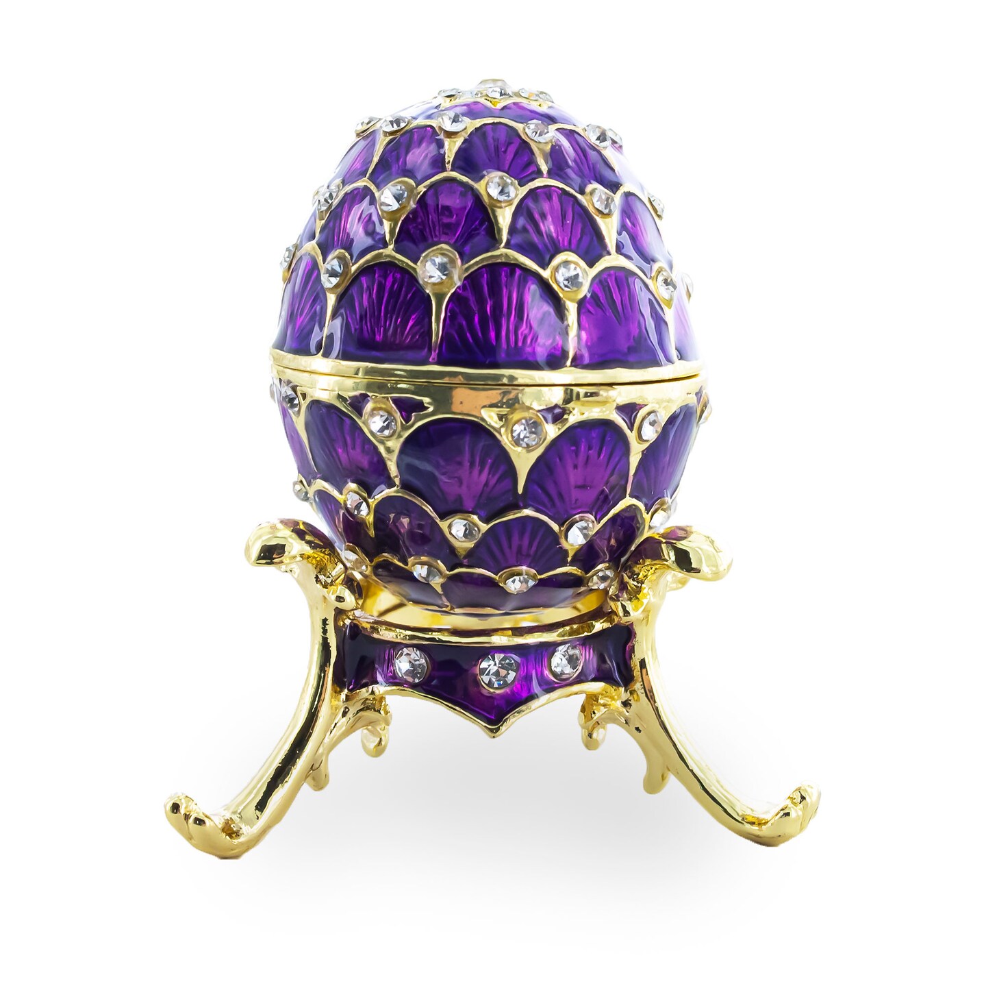 Jeweled Golden Arches on Purple Enamel Royal Inspired Imperial Easter Egg 2.25 Inches