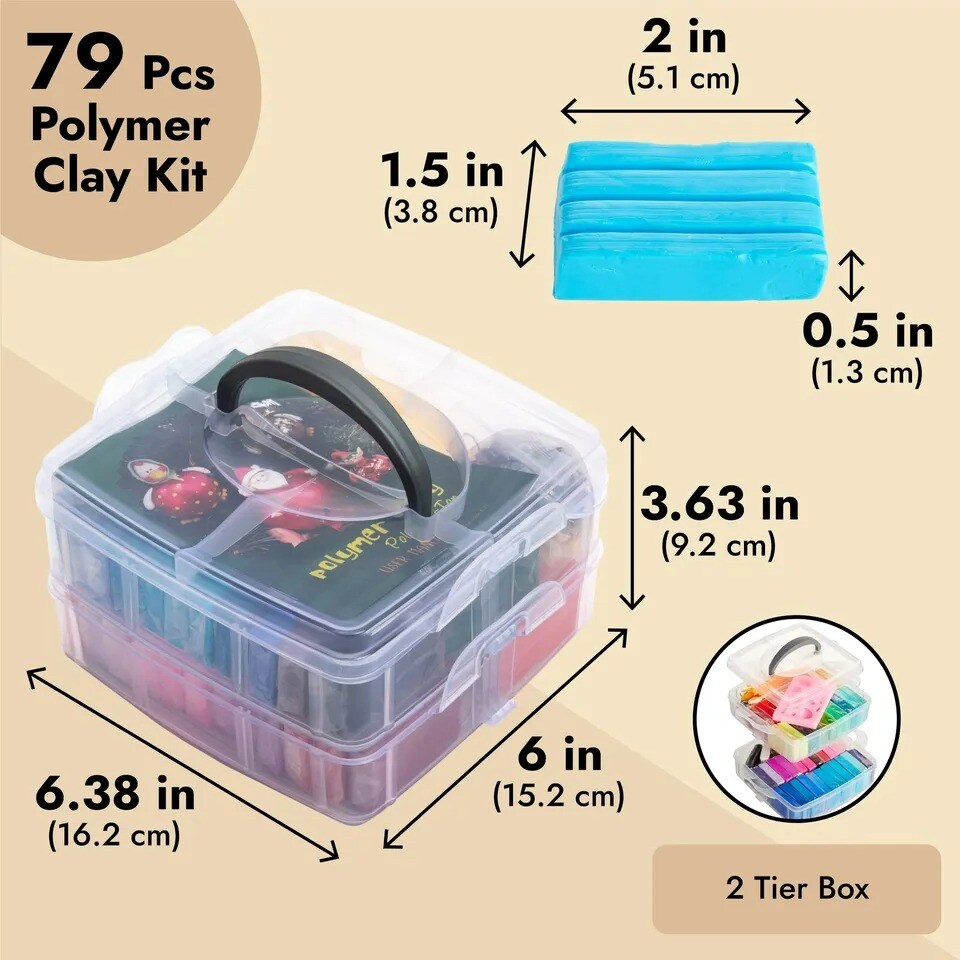 79 Piece Polymer Clay Starter Kit, Oven Bake Modeling Clay with Sculpting Tools