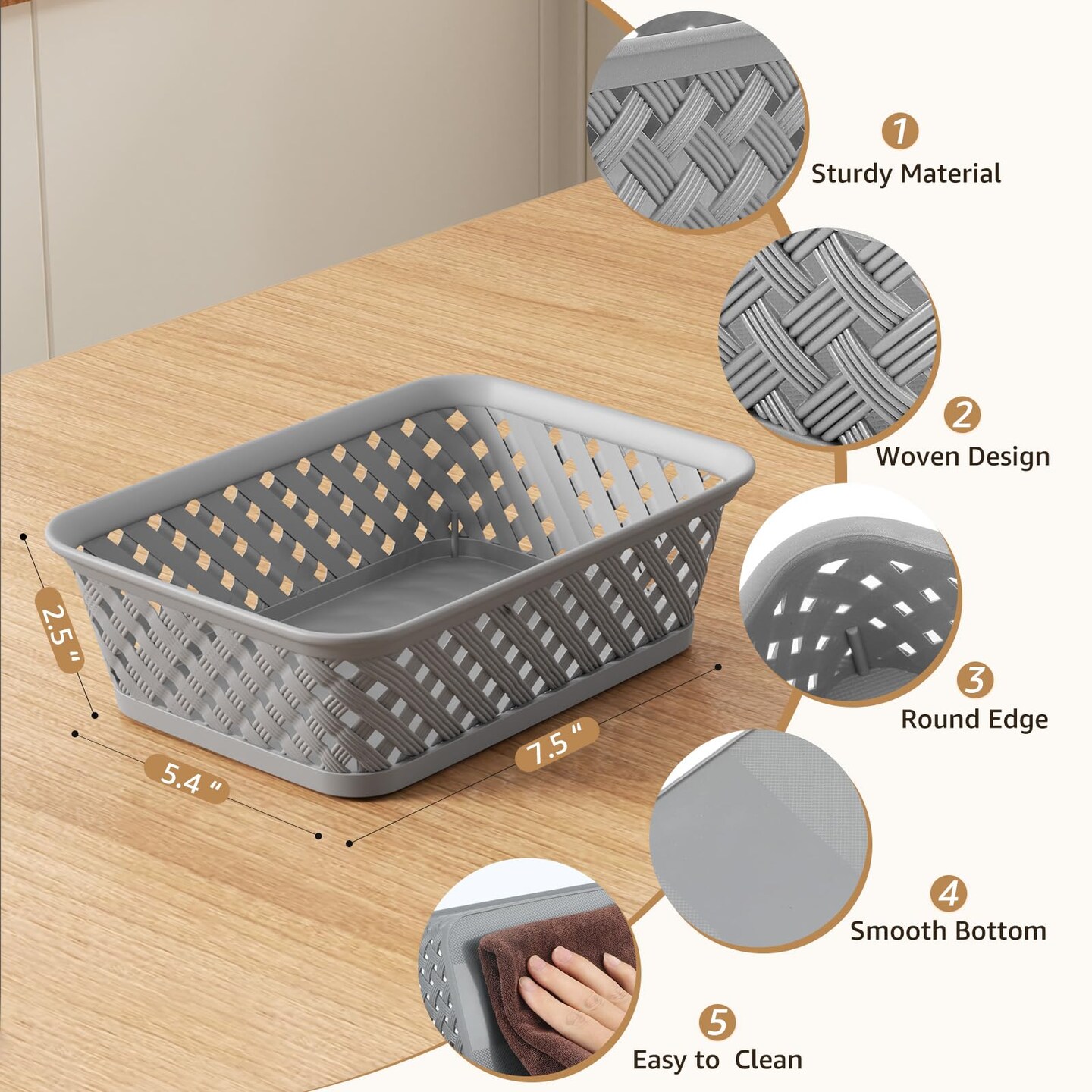 3 Pieces Organization and Storage, Plastic Storage Bins Organizer Bins, Woven Baskets for Storage, Plastic Baskets with Handles Storage Baskets for Organizing, Basket Organizer for Home, Small