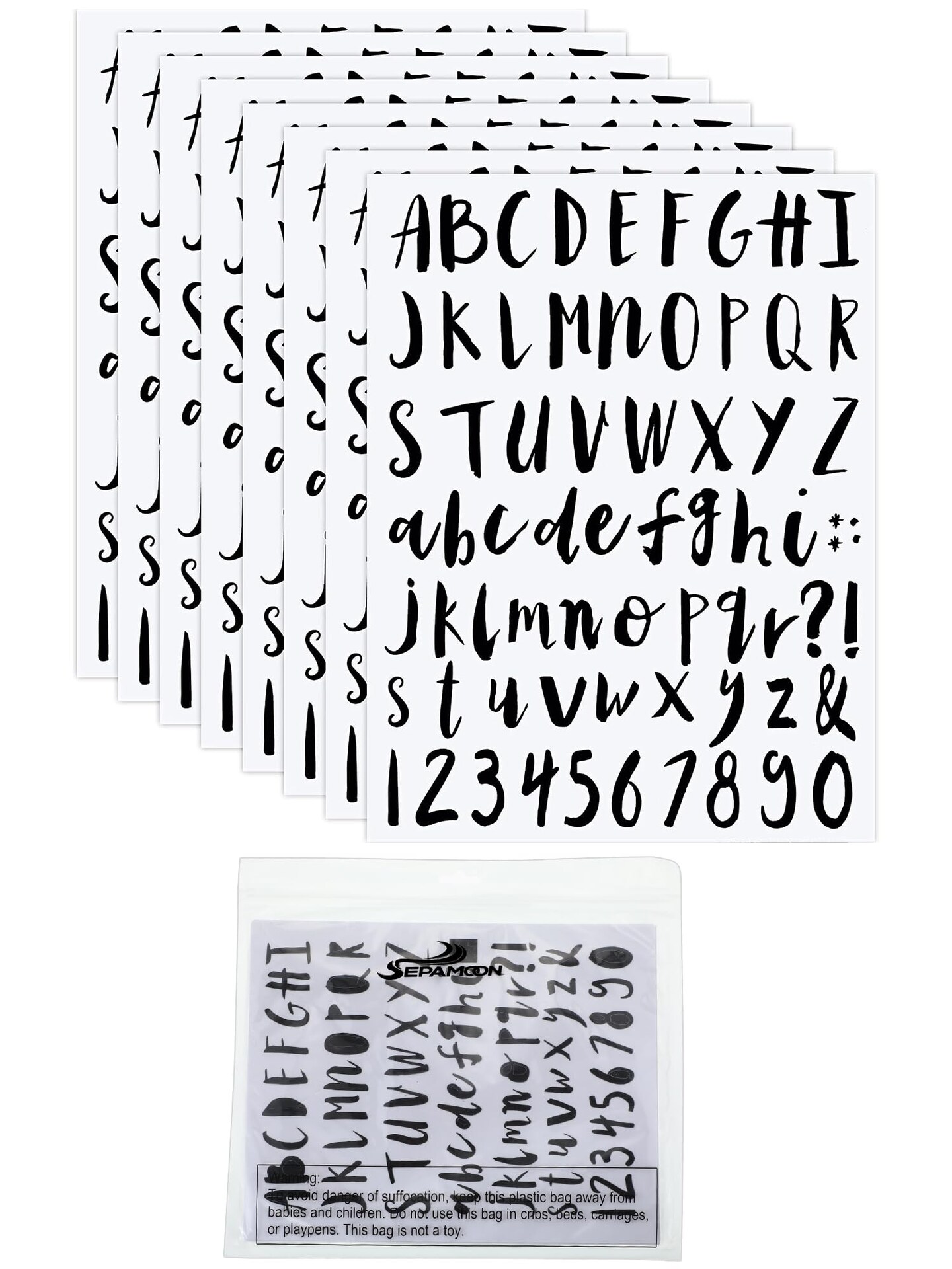 8 Sheets Self Adhesive Vinyl Letters Numbers, Alphabet Stickers Numeric Stickers Script Pantry Labels Die Cut Numbers Kit for Signs, Window, Door, Containers, Jar Labels, 1 Inch, Black