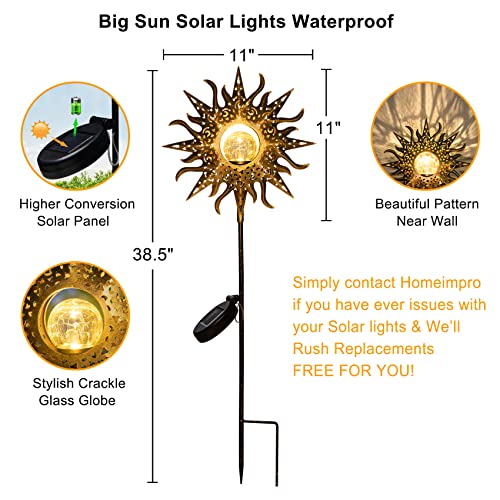 1 Pack Large Sun Solar Lights Garden Outdoor,Crackle Glass Stake Lights,Waterproof LED Lights for Garden,Lawn,Patio Decor, Christmas Gift