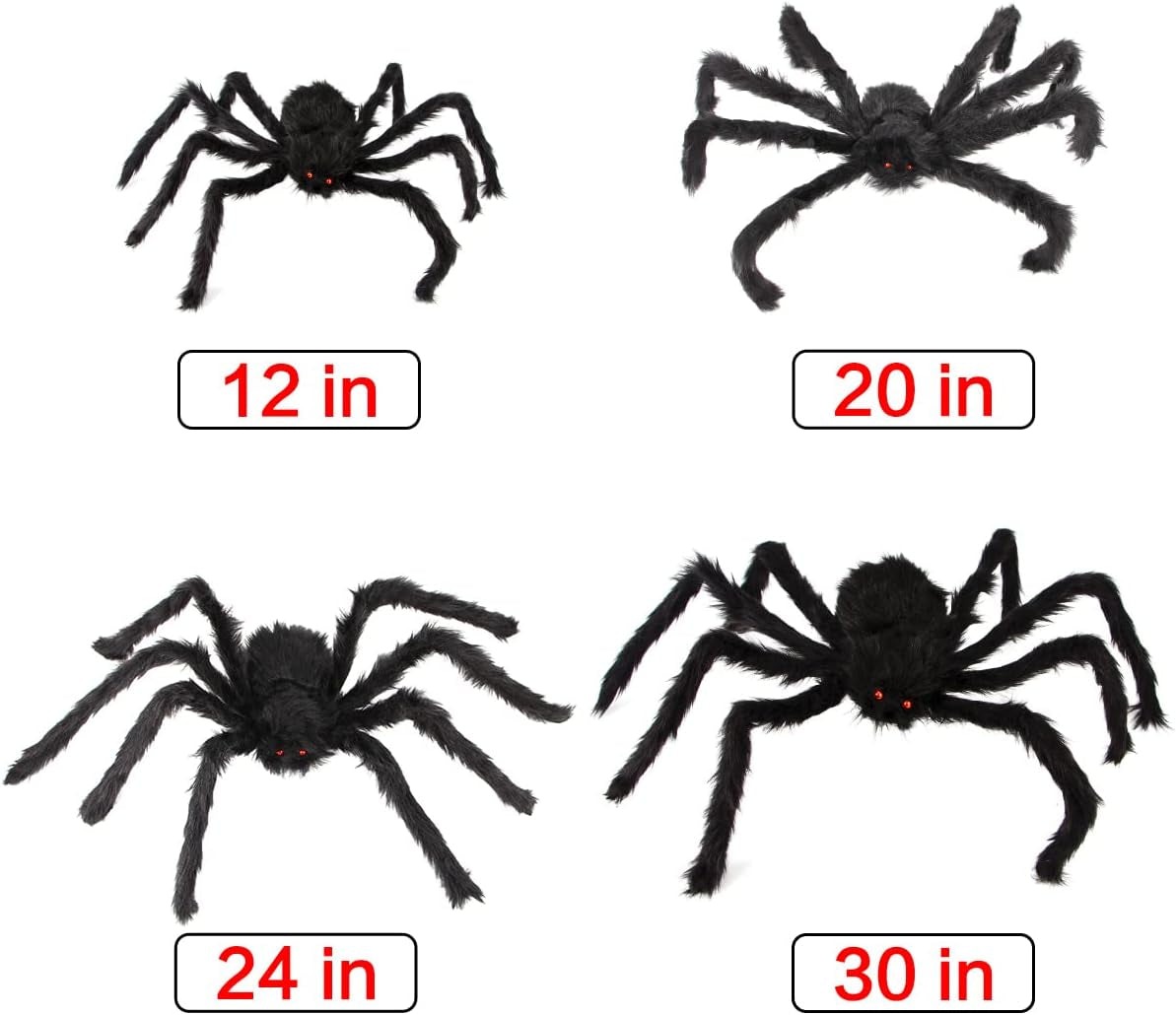 Halloween Spider Decorations, Halloween Scary Giant Spider Set with 4 Large Fake Spider, Spider Web, 20 Small Plastic Spiders, Cobwebs for Window Wall and Yard Outdoor Halloween Decor