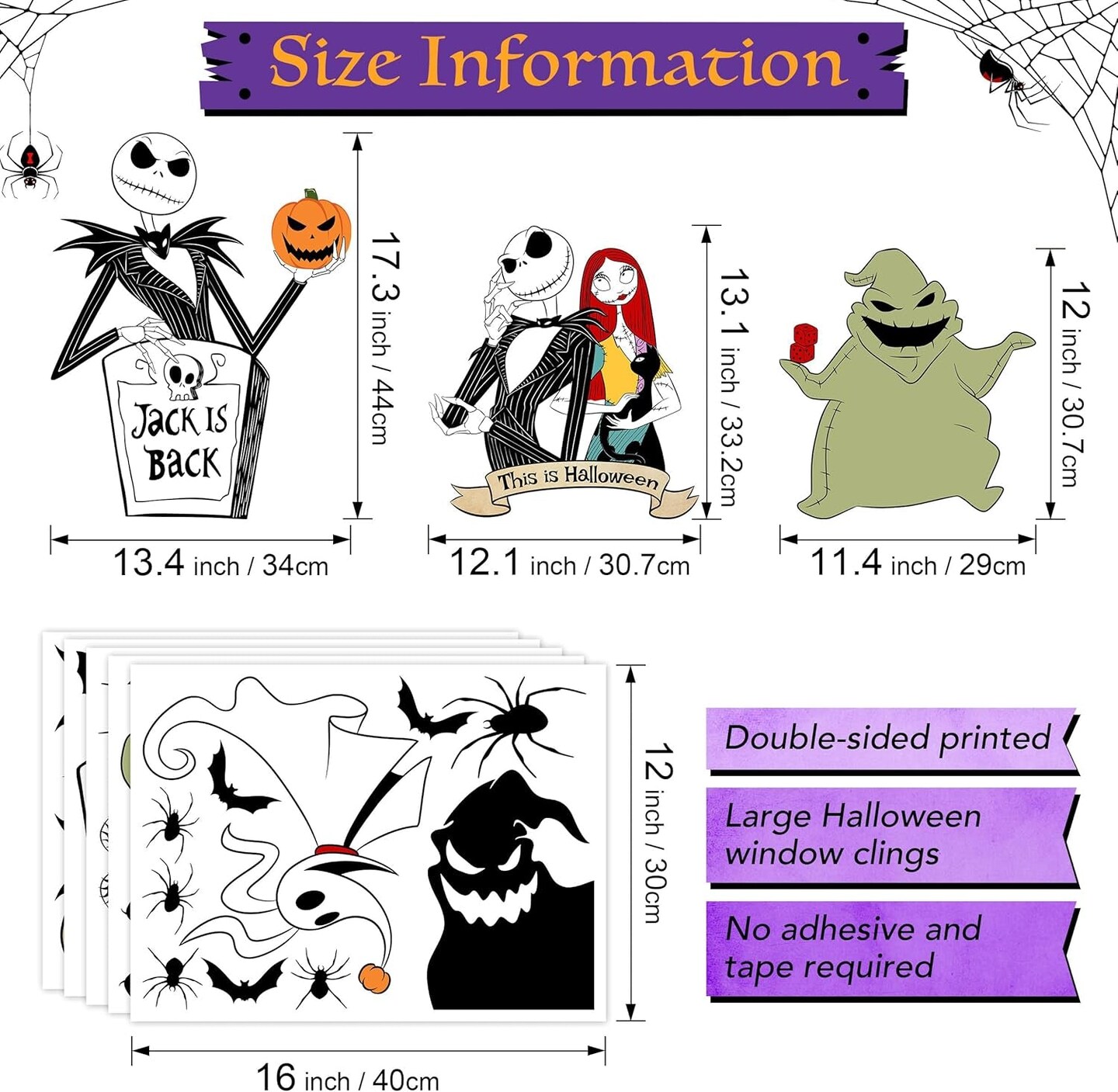 Halloween Window Clings Scary Halloween Window Silhouette Spooky Colorful Halloween Window Stickers Home Decorations Indoor for Glass Walls Halloween Haunted House Party Supplies Large Size 5 Sheets