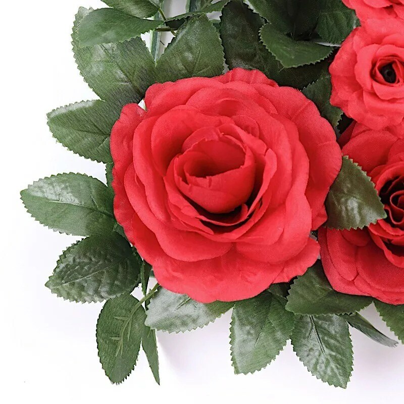 24x18-Inch Red and Green Silk Rose Flowers Wall Backdrop Panel Wedding