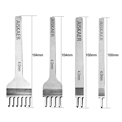 Leather Stitching Punch Diamond Stitching Chisel Set, 4mm White Steel 1/2/4/6 Prong for Leather Craft DIY