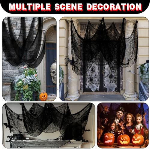 1000 sqft Spider Webs Halloween Decorations with 100 Fake Spiders,2 Pcs 72*30 Inch Black Creepy Cloth,Halloween Party Decorations, Stretchable Cobwebs for Halloween Decor Outdoor,Indoor