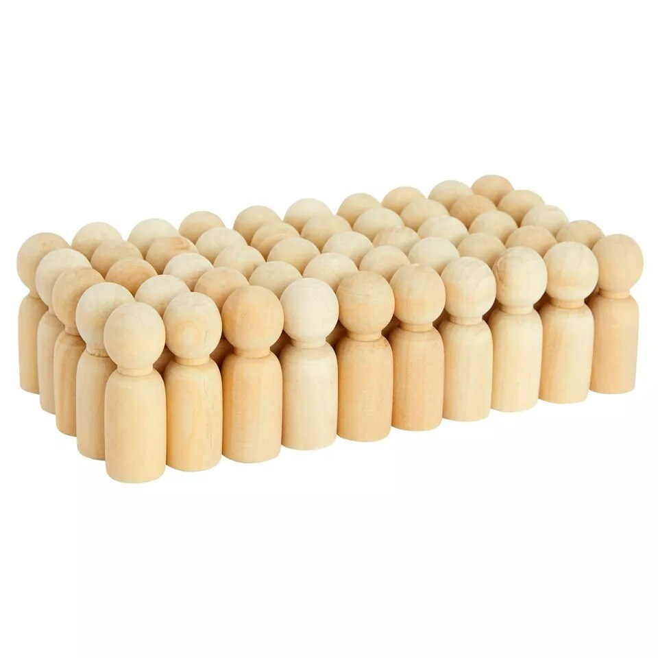 50 Pack Unfinished Wood Figurines Wooden Peg Dolls Family for DIY Crafts, 2.4 In