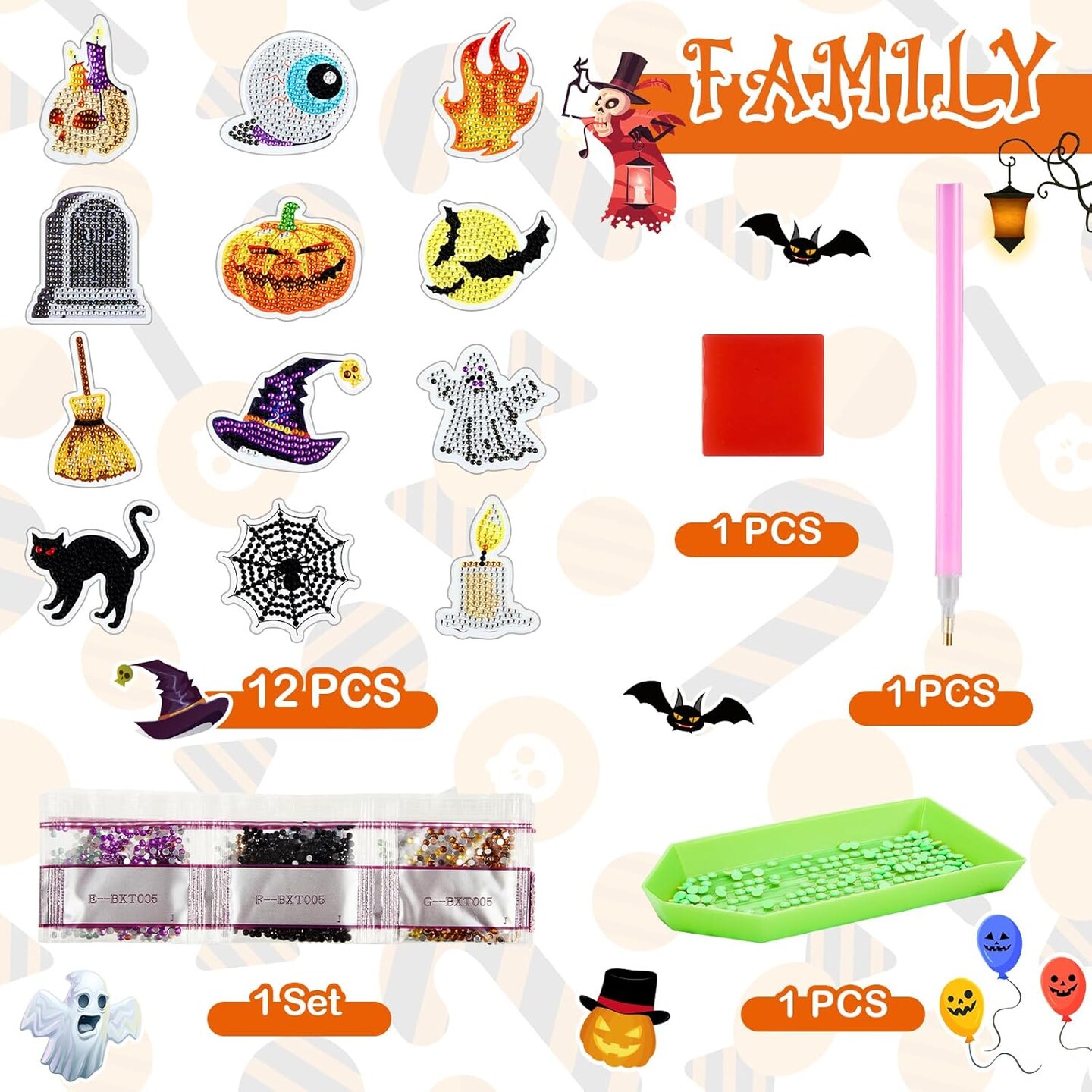 12 Pcs Halloween Diamond Magnets DIY Special Shaped Painting Kits for Kids Halloween Gem Art Painting Kits Refrigerator Magnets for Halloween Party Holiday Decoration