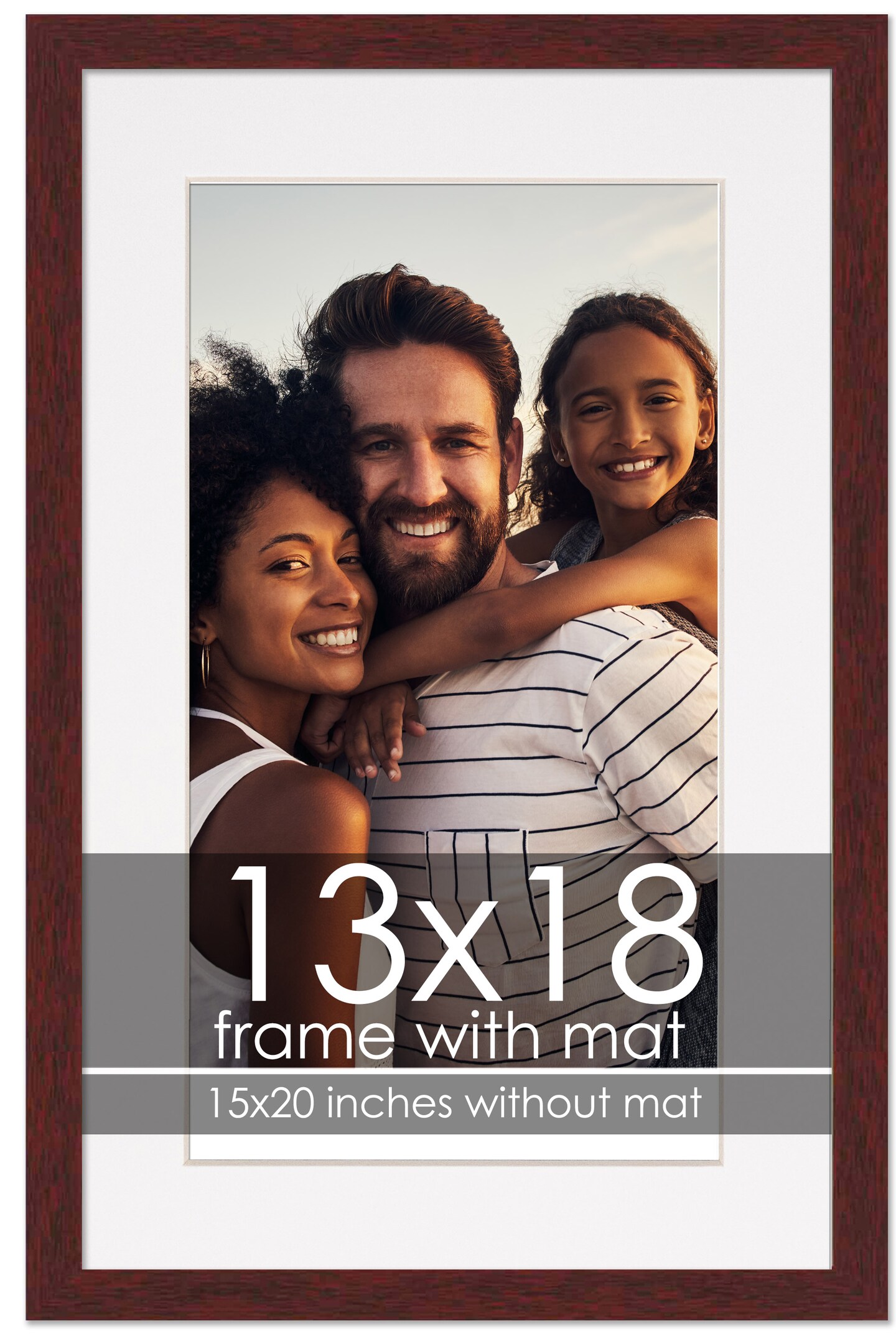 Brown Frame Wood Grain with White Photo Mat, UV Acrylic Front, Foam Board Backing, 60 Sizes Available