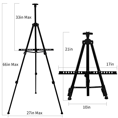 Artist Easel Stand, RRFTOK Metal Tripod Adjustable Easel for Painting Canvases Height from 21&#x22; to 66&#x22;with Reinforced Triangle,Carry Bag for Table-Top/Floor Drawing and Didplaying